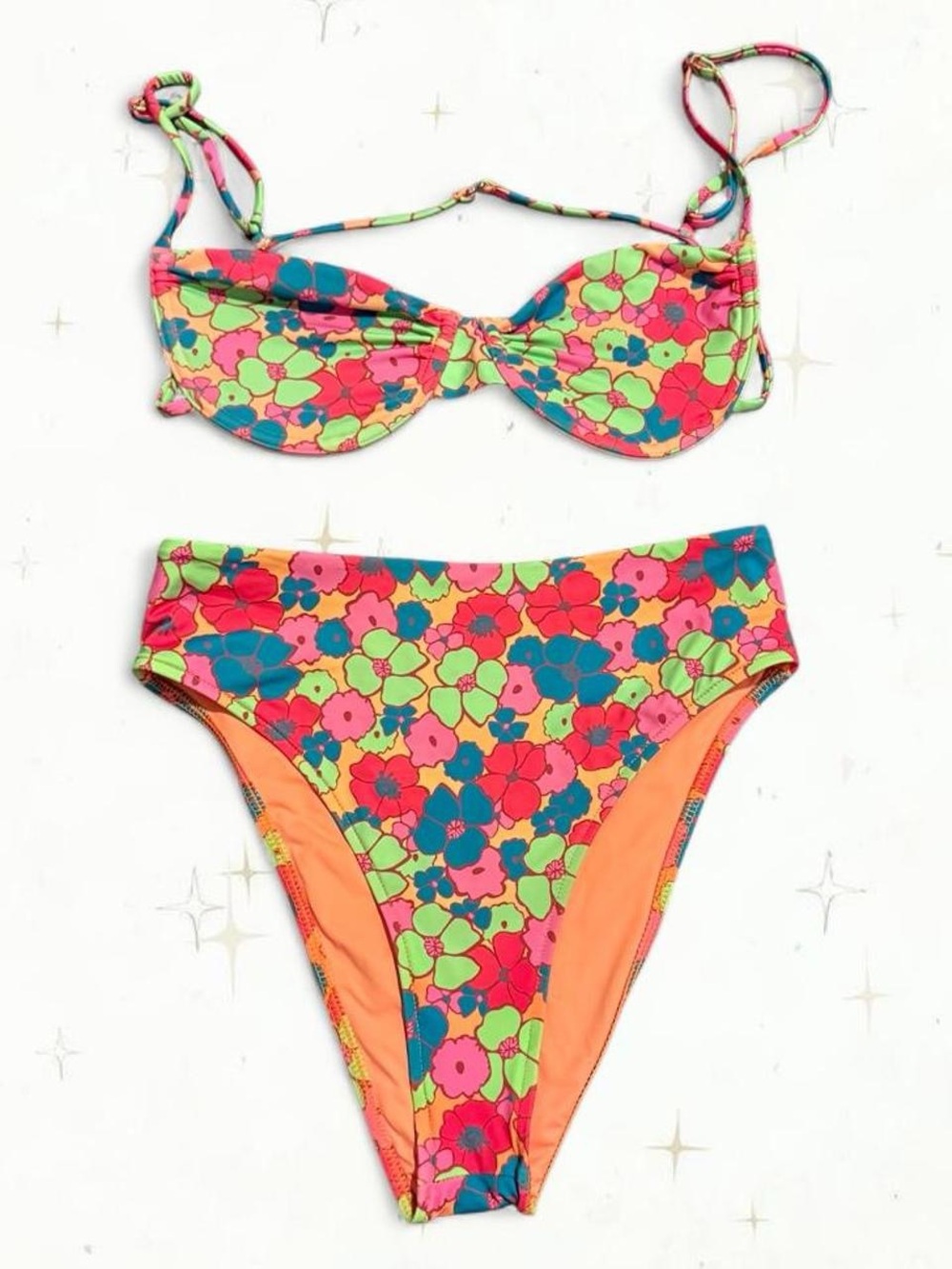 Frankie's Bikinis Neon Multi Floral Girls' Two-Piece Swim Set
